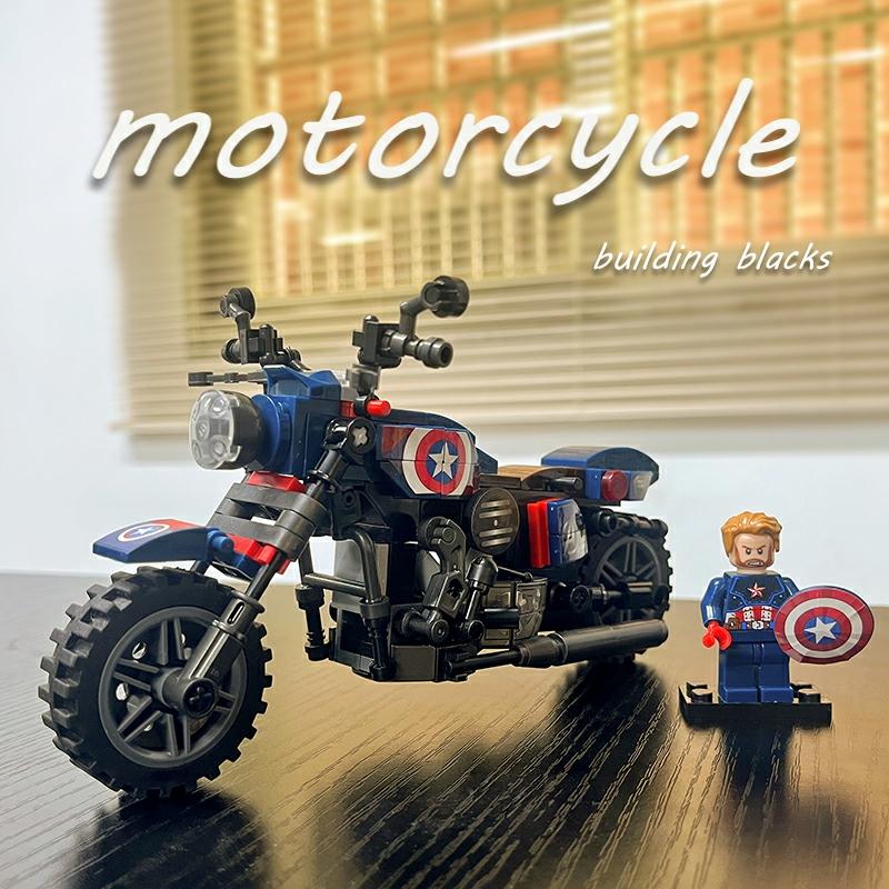 Kindermodelspeelgoed |   Ijzeren Man En Captain America Miniatuur Motorfiets Model, Educatief Bouwspeelgoed Voor Kinderen, Chinese Blokken Speelgoed, Verjaardagscadeau. Kindermodelspeelgoed Kindermodelspeelgoed