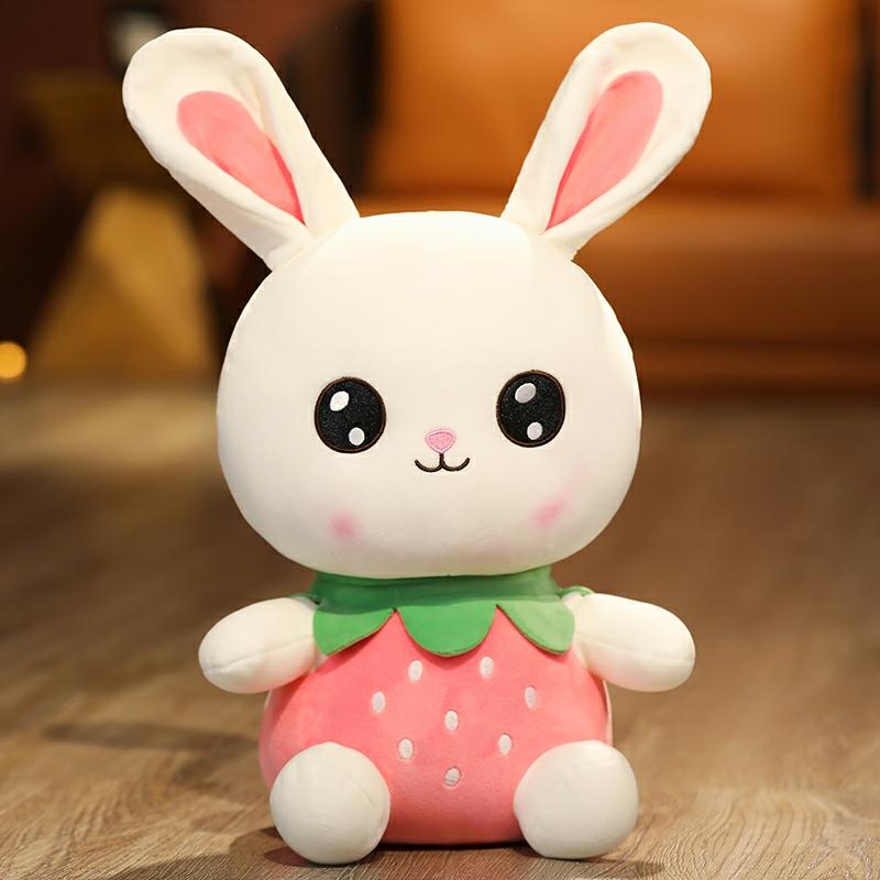 Kinderpluche Speelgoed |   Schattig Aardbeienkonijn Knuffel, Witte Konijnfiguur, Kinderpop, Troostpop Voor Meisjes, Verjaardagscadeau. Kinderpluche Speelgoed Kinderpluche Speelgoed